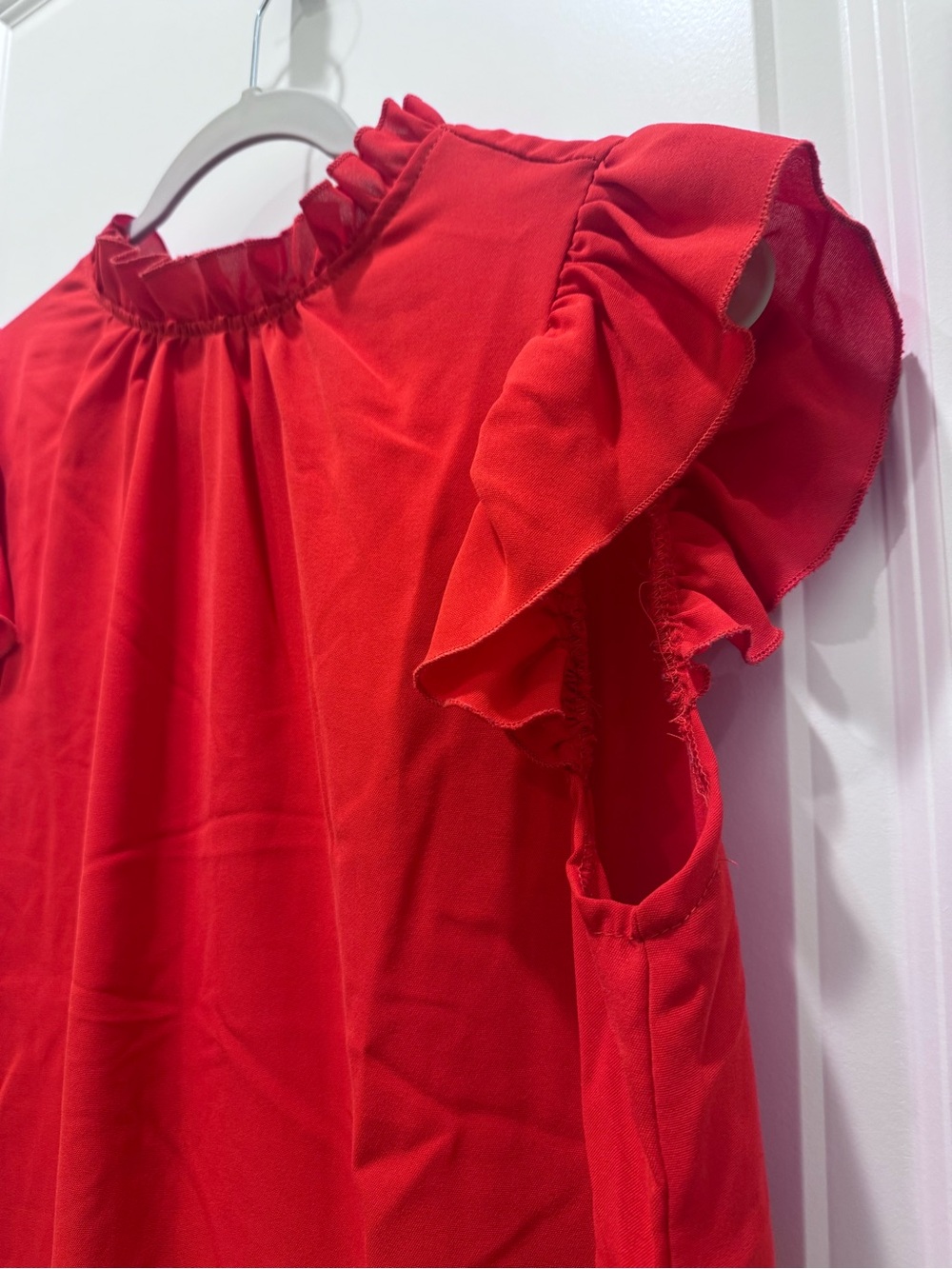 Red Ruffle Sleeve Women's Top - Picture 4 of 6